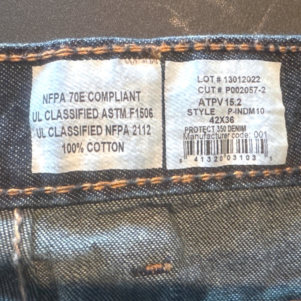 Lapco FR Flame Resistant Work Jeans Mens 42x36 Indigo Blue Denim NFPA 2112 70E - Picture 8 of 10